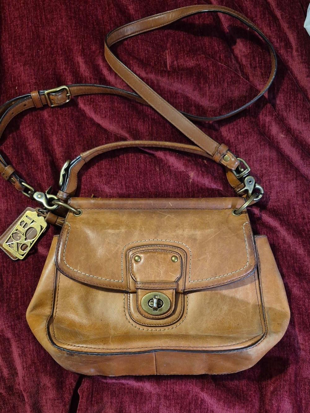 Coach Legacy Willis Brown Leather Crossbody Bag with Brass Hardware
